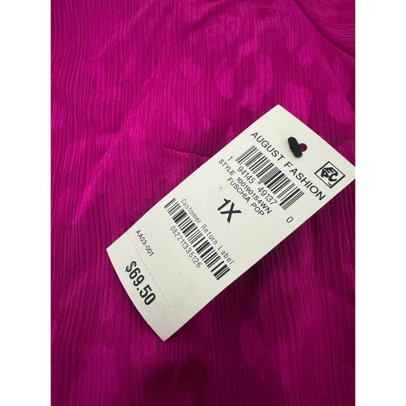 INC Fuchsia Leopard Print Wrap Long sleeve Blouse Ruffle Sleeve 1X - Picture 8 of 9